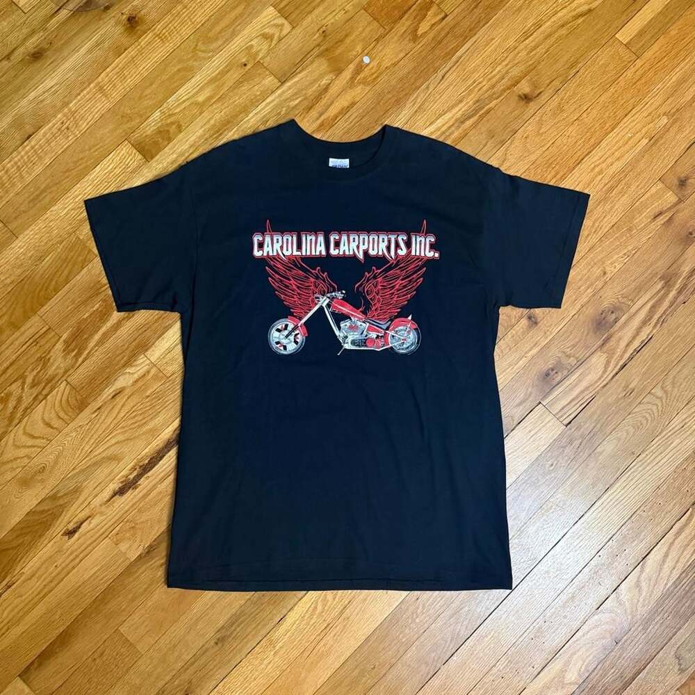 Gildan Carolina Carports Inc Motorcycle Graphic T-Shirt Black Large